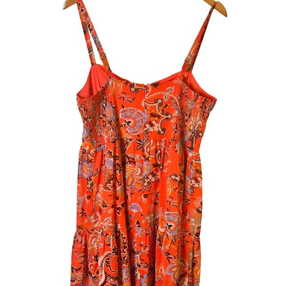 INC Size 10 International Concept Midi Lined Orange Floral Tiered Dress - Picture 6 of 9